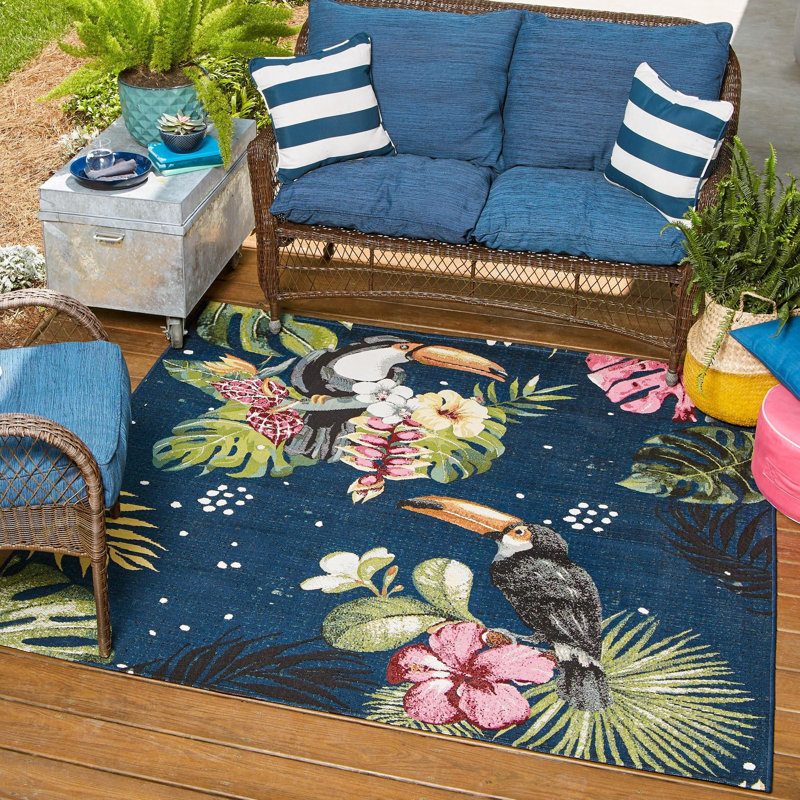 Hermleigh Washable Floral Indoor / Outdoor Rug, Square 6'