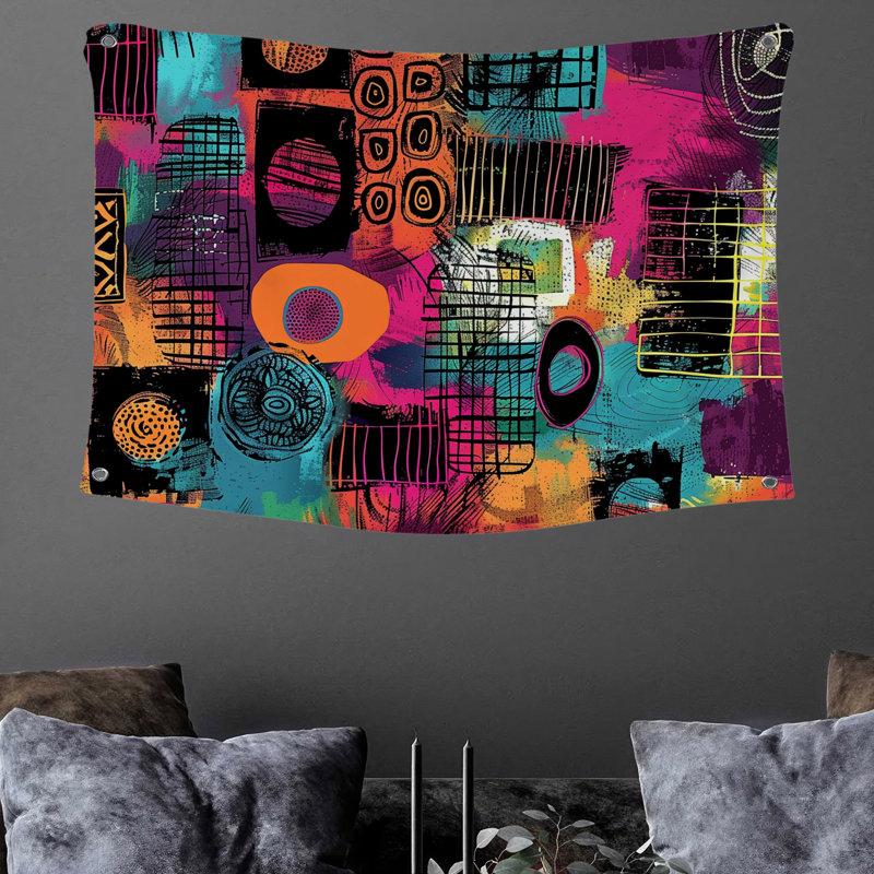 Tapisserie murale formes abstraites - Décoration murale abstraite, H 50 po x l 60 po