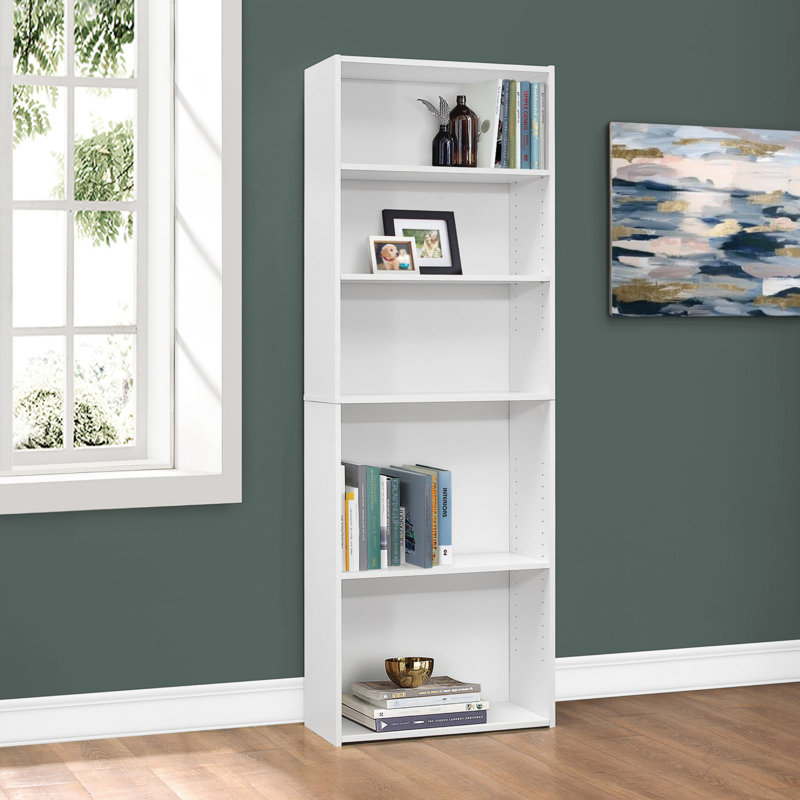 Bibliothèque, bibliothèque, 6 niveaux, H 72 po, bureau, chambre à coucher, stratifié, transitionnel, Blanc