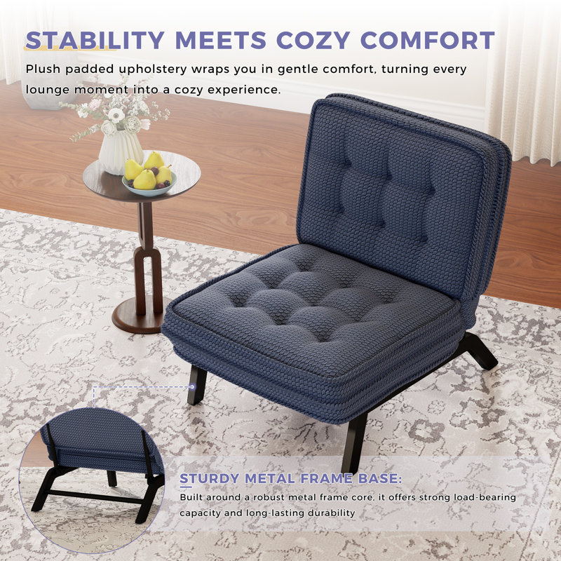  25.98'' Wide Modern Soft Upholstered Accent Chair With Adjustable Backrest And Ottoman, Blue