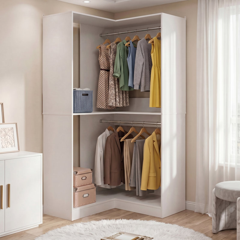 32'' W Corner Closet System with Hanging Rod, White