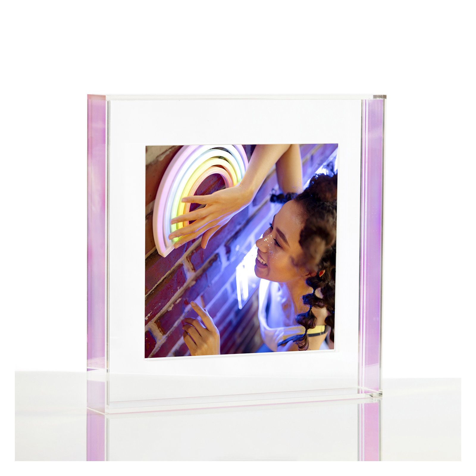 Float Frame for Tabletop or Wall with Magnetic Photo Holder, Rainbow Iridescent, 8" x 8"