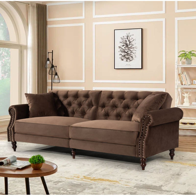 Hanika 87.8'' Velvet Sofa, Brown