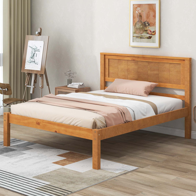 Lit plateforme en bois massif Shauna, Double, Chêne