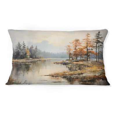 Lakeside Fall Foliage Serenity II - Lake River Printed Throw Pillow