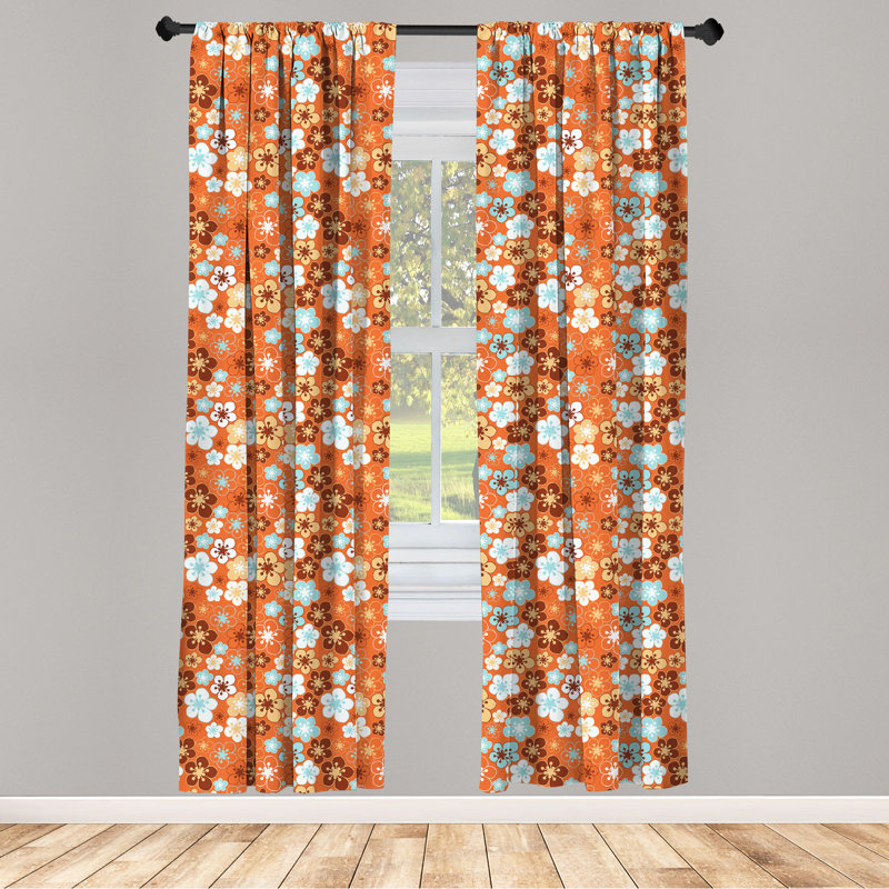 Doodle Floral Semi-Sheer Rod Pocket Curtain Panels, 28" W x 63" L