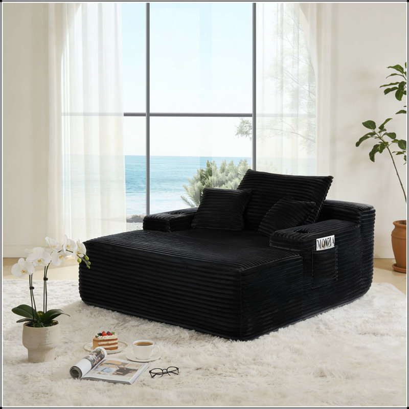 Canapé-lit convertible sans chaise longue avec porte-gobelet, Noir