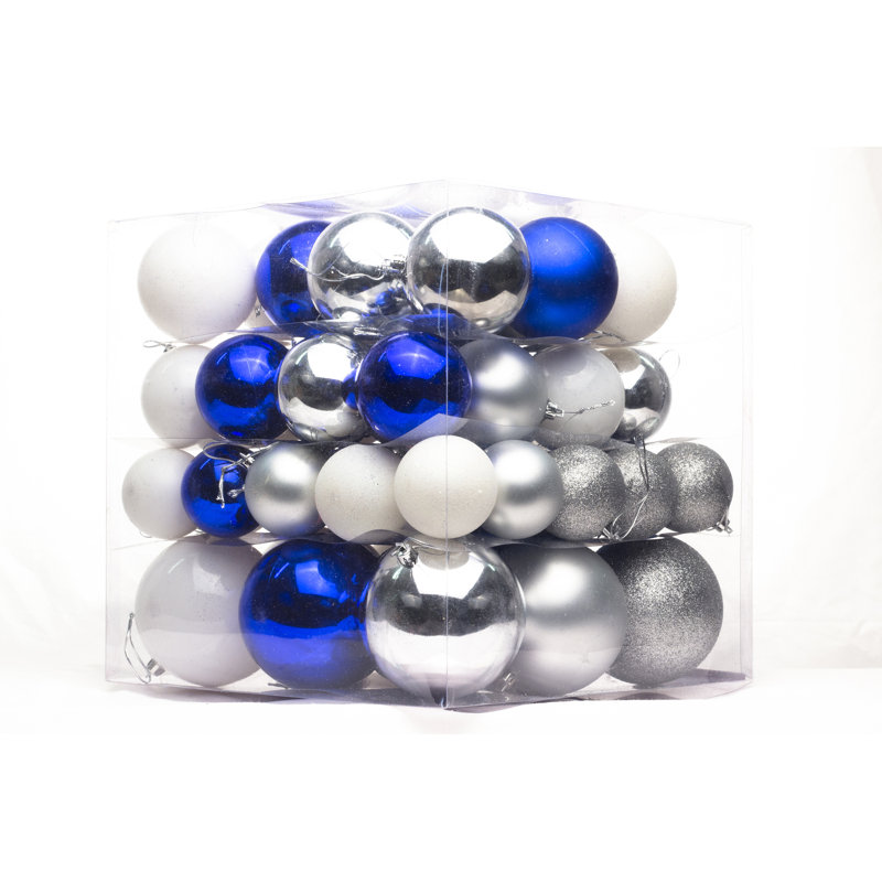 Ensemble d'ornement boule 62 pièces, Bleu / blanc / argent