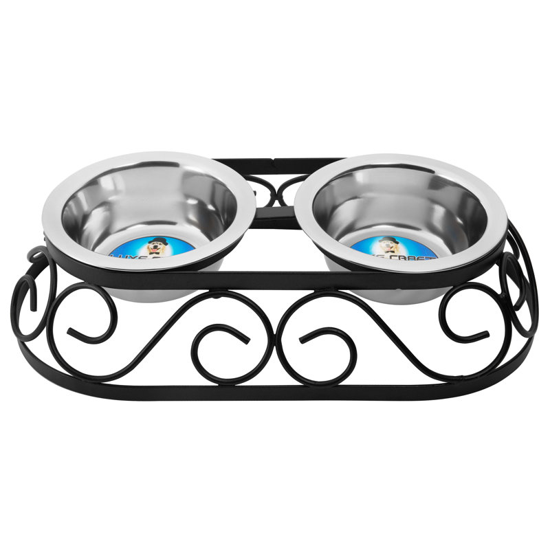 Small Black Stainless Steel Elevated Pet Feeder with Double Bowls