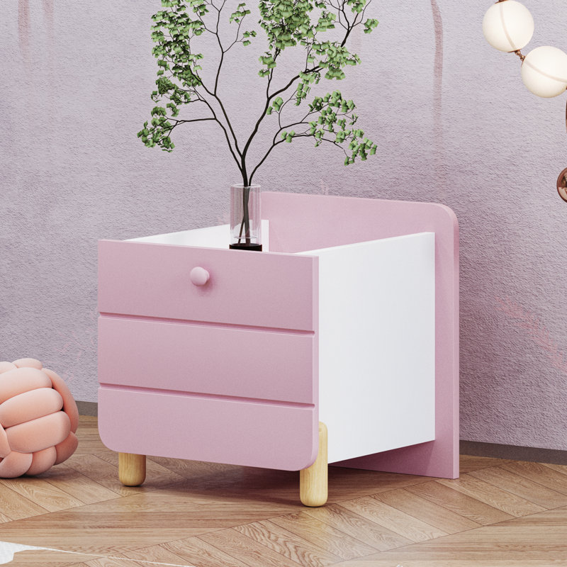 Sonu 33cm W Solid Wood Bedside Table, Antique pink and pink