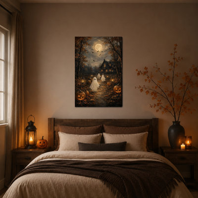 GUTTATY, art mural sur toile d'Halloween, maison hantée, fantômes mignons, fantômes, chauves-souris, citrouille, œuvre d'art, rétro, sorcière gothique, lune, peinture pour la maison, le salon, la chambre, la salle de bain, 24 po x 36 po