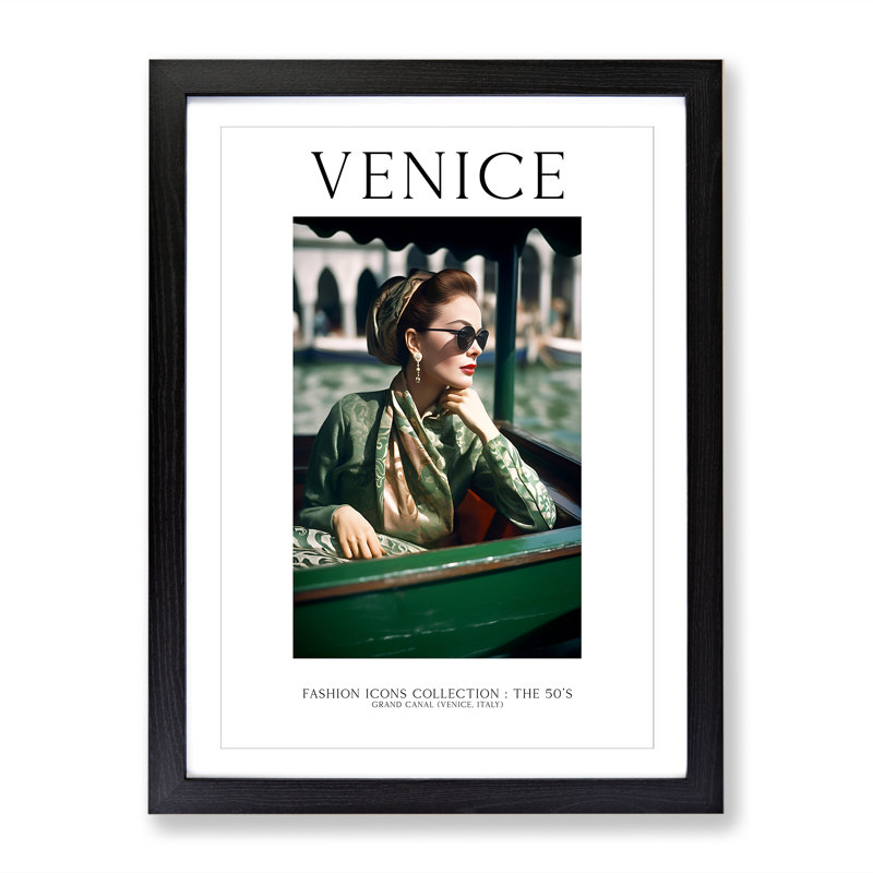 Fashion Travel Poster Woman Colour Venice Italy - Single Picture Frame Print on Wood, 64cm H x 46cm W x 2cm D