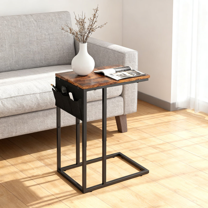 Table de bout en forme de C avec sac de rangement, table d'appoint multifonctionnelle pour le salon, le canapé, la chambre à coucher et les petits espaces, conception facile à assembler