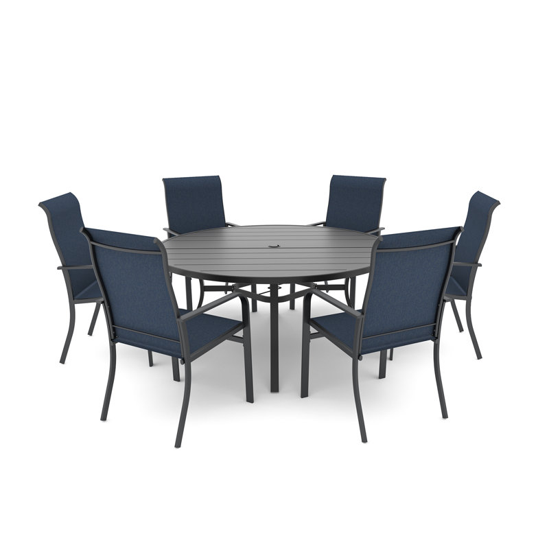 6 - Person Metal 54" Round Patio Dining Set, Blue