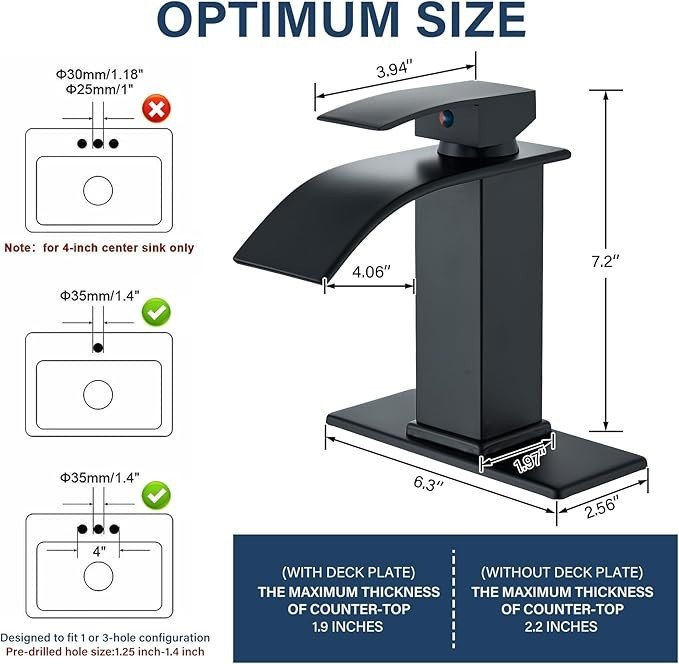 Mosson Matte Black 2-Pack Bathroom Sink Faucets, Waterfall Single-Handle Set for Double Vanity