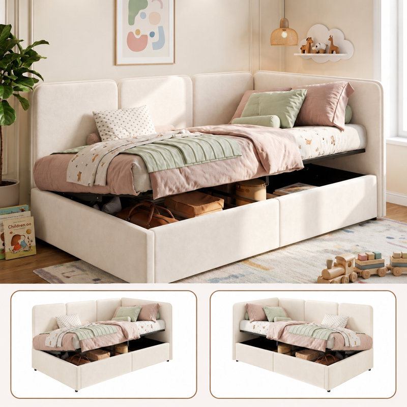 Upholstered Daybed, Beige Velvet