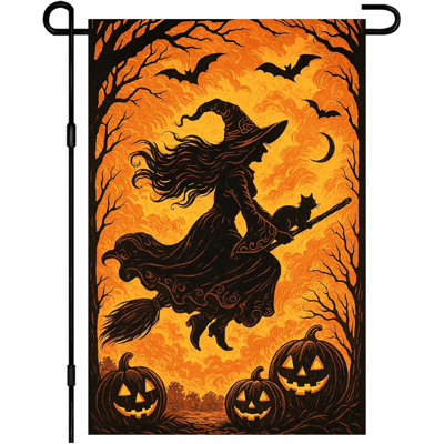 Drapeau d'Halloween sorcière volante double face 12 po x 18 po