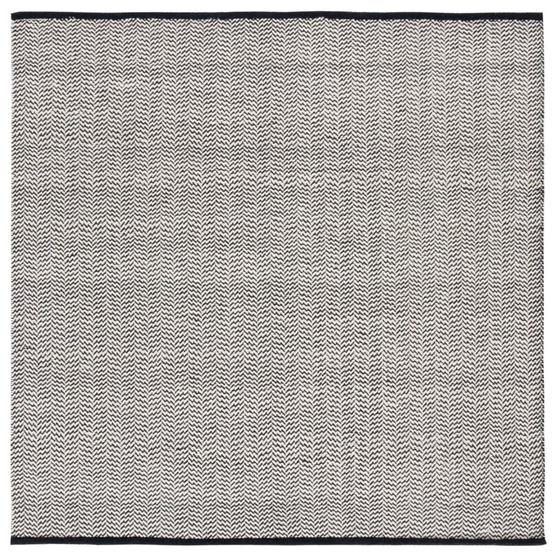 Vermont Hand Woven Cotton/Wool Geometric Rug in Black/Ivory, Square 6'