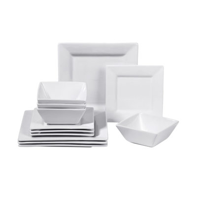 Waterside 12pc White Square Stoneware Dinner Set