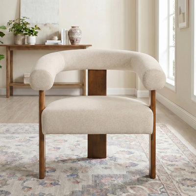 Mamanbai Modern U-Shaped Mohair Accent Chair with Walnut Wood Legs