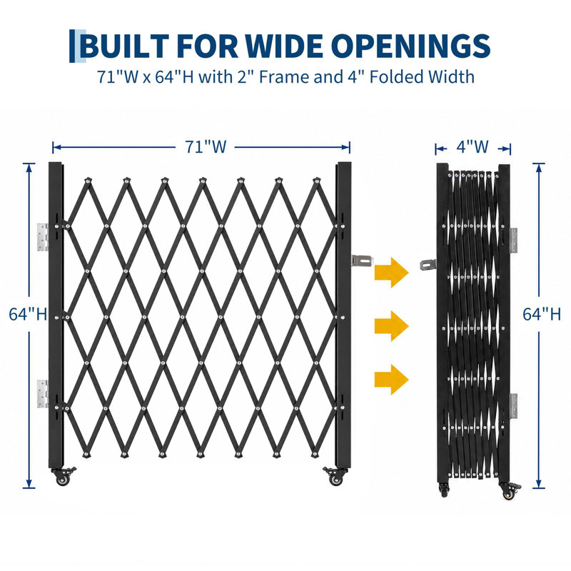 Double barrière de sécurité pliante robuste, clés de barricade en acier pour garage, H 63,39 po x l 71 po