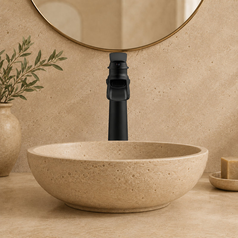 VanoFall Waterfall Vessel Matte Black Single Hole, Single Handle With Drain Assembly, Matte Black