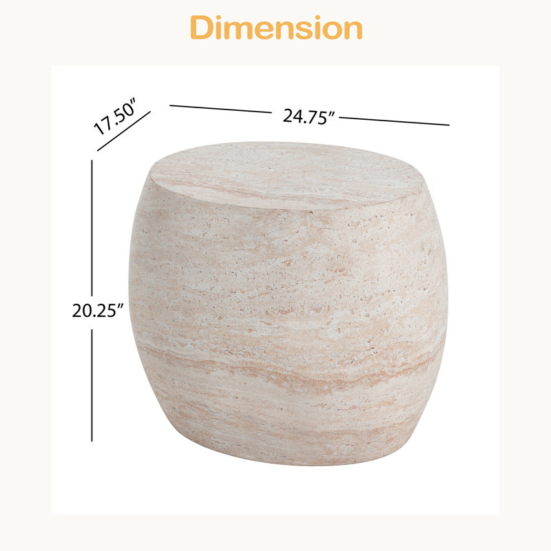 Table d'appoint extérieure / intérieure en béton léger, table d'appoint ovale en travertin