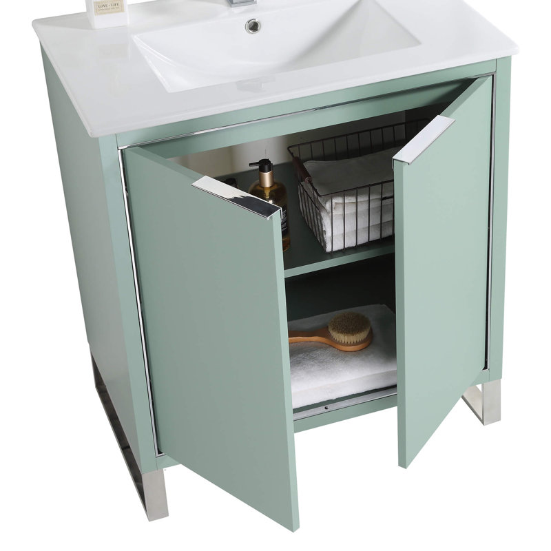 Ensemble de meuble-lavabo simple 30 po, Chrome, Vert menthe