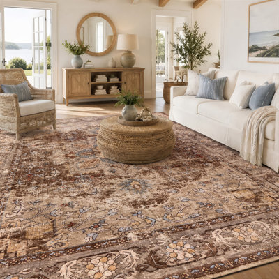 Tapis brun châtaignier traditionnel antidérapant lavable à la machine
