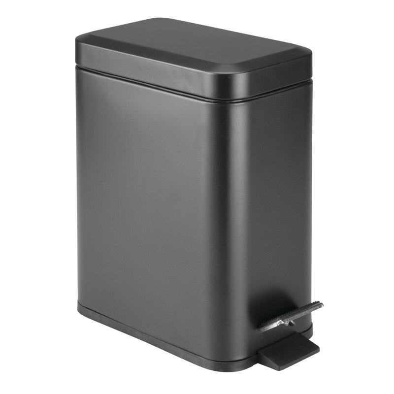mDesign Step Trash Can, Gallon Garbage Bin, Removable Liner Bucket, Black