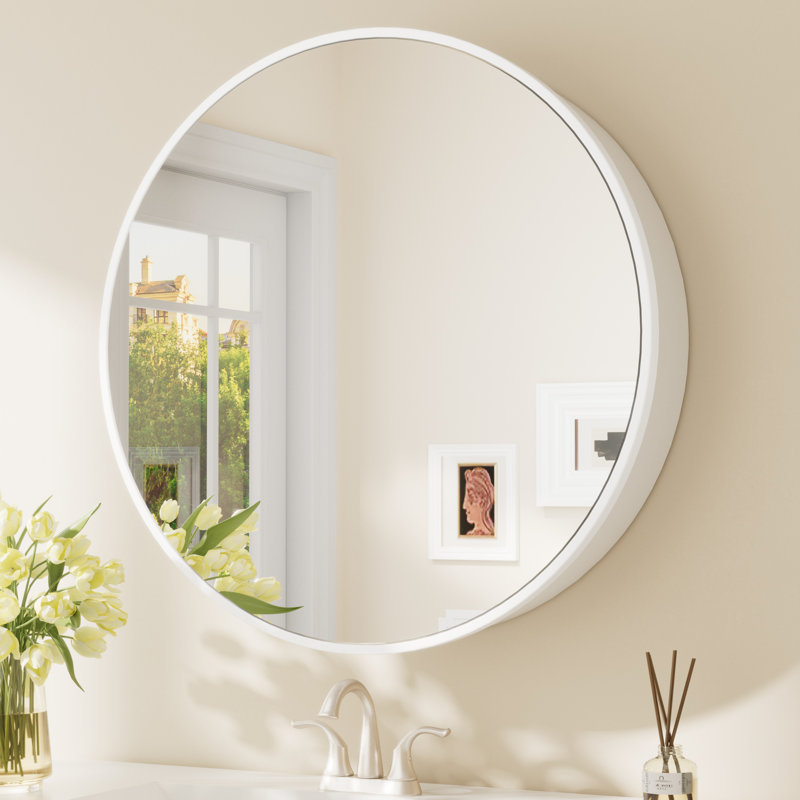Pharmacie murale ronde avec tablettes Gervon, H 26 po x l 26 po x P 6 po, Blanc