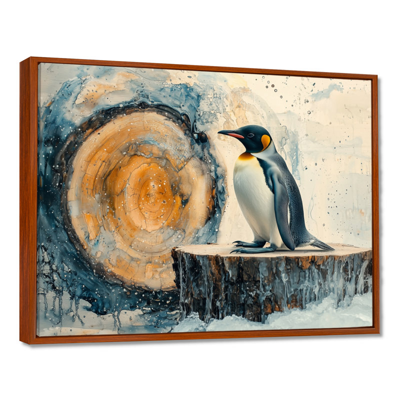 «Grane pingouin dans un paysage d'hiver», art mural pingouin, H 30 po x l 40 po, Brun, Impression encadrée flottante
