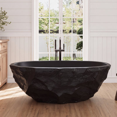 67" Freestanding Bahtub Solid Surface Deep Soaking Stone Bathtub in Black