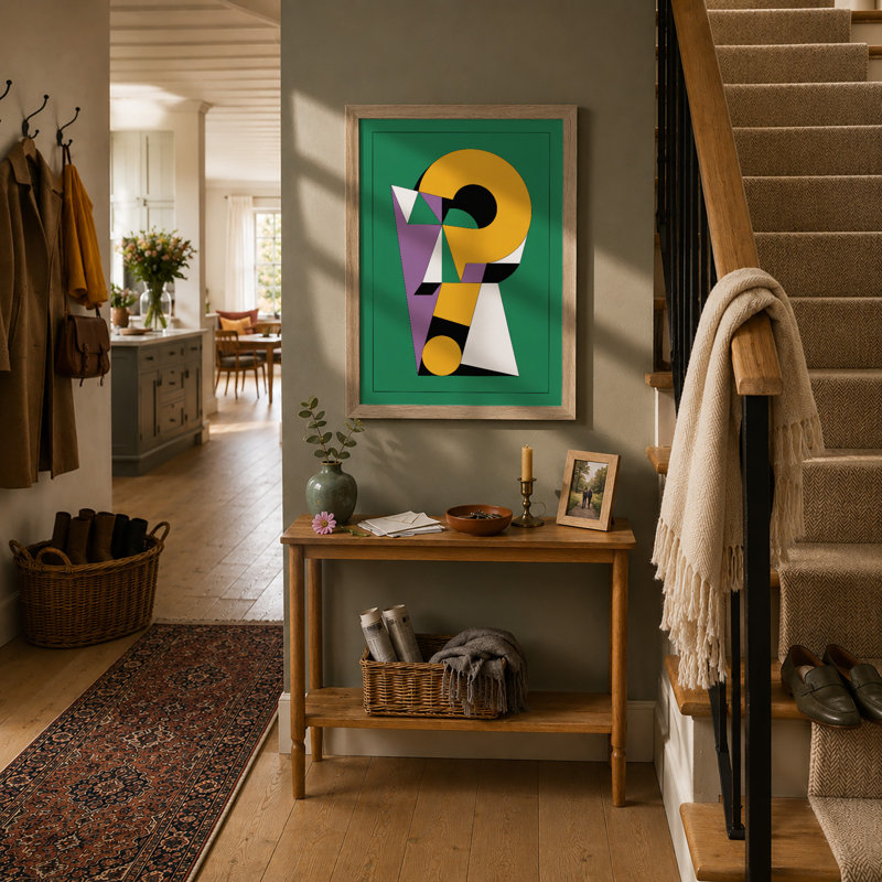 Constructivist Letterforms Geometric - Framed Print, A2 - 59.4 x 42.0 cm, Oak