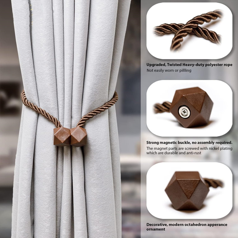 Magnetic Rhomb Curtain Tiebacks 2 Pack, Coffee