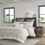 Housse de couette très grand / très grand en coton avec aspect chenille, fond blanc naturel, imprimé taupe, taies décoratives assorties incluses 3 pièces pour le coton, blanc, fermeture à boutons