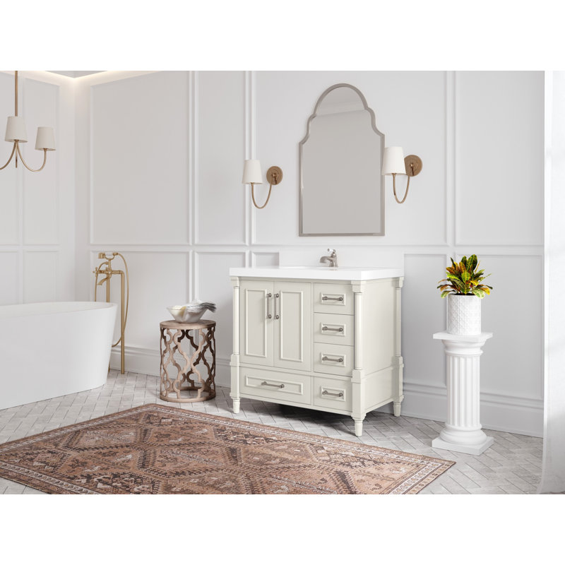 Meuble-lavabo simple 36 po avec comptoir en quartz Aberdeen, Calacatta Laza
