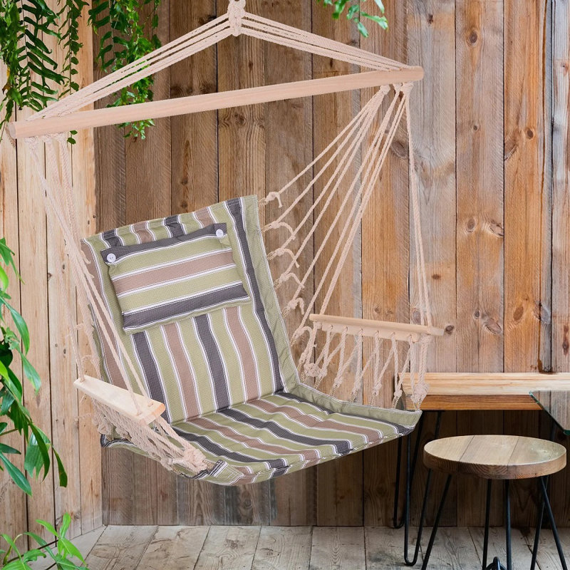 Hisako Outdoor Hanging Hammock Chair Wooden Arms Multicoloured, Multicoloured