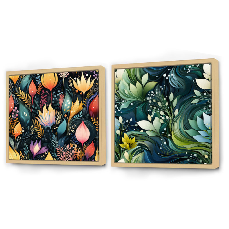 Hardcastle - Ensemble de 2 collages carrés botaniques abstraits, Cadre flottant brun, H 30 po x l 61 po