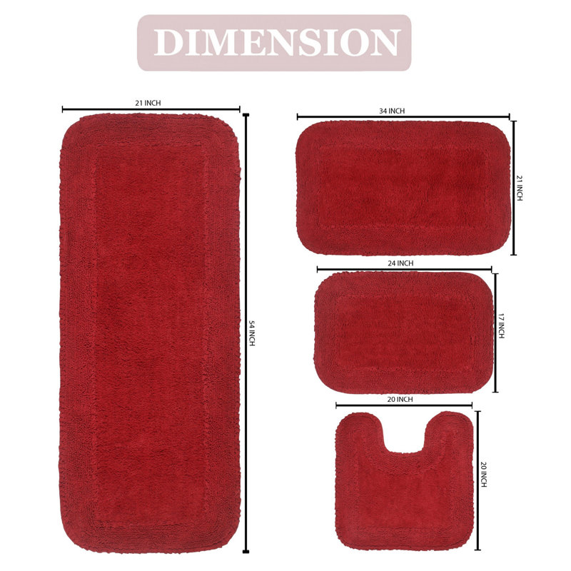 Aceyon 4 Piece Cotton Bath Rug Set, Red