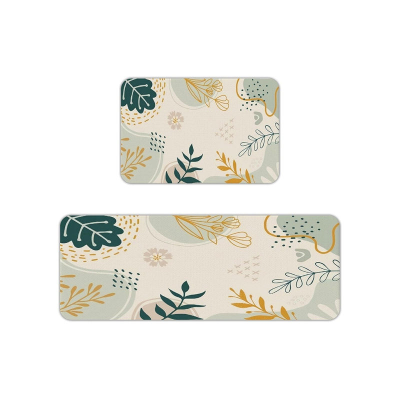 Tapis de cuisine à motif abstrait Boho, vert et beige, 2 pièces