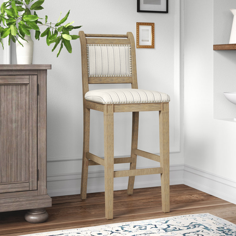 Eidson Wood Upholstered Bar & Counter Stool, Bar Stool (30" Seat Height), Gray Wash