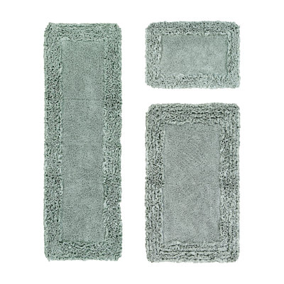 Ensemble de tapis pour salle de bain 100% coton 1775 g / m² 3 pièces Courson, certifié OEKO-TEX®, envers en latex antidérapant, motif de volants touffetés moelleux, super absorbant, tapis de salle de bain lavables à la machine, sauge