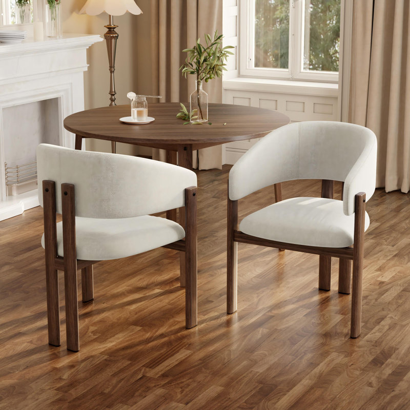 Linen Upholstered Metal Armchair in Beige, 6, Walnut