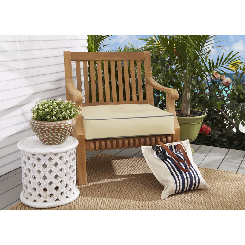 Carolena Outdoor Sunbrella Dining Chair Cushion, 5" H x 23" W x 23.5" D, Sunbrella - Canvas Antique Beige/Cord Canvas Charc