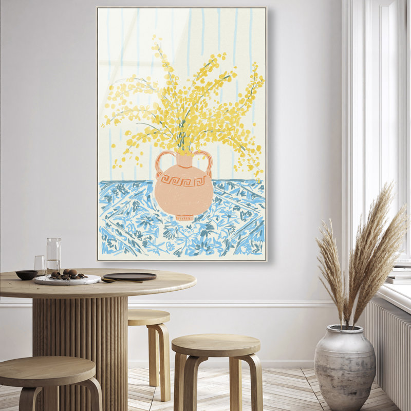 Sunny Flower Vase Print by Oliver Gal, 25"H x 17"W, Silver Floater Frame