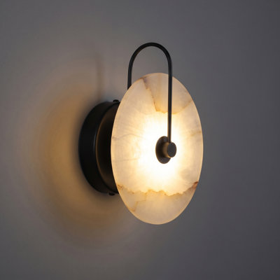 Applique murale ronde en albâtre de 9,8 po équipée d'une source de lumière à DEL, sans éblouissement noir mat