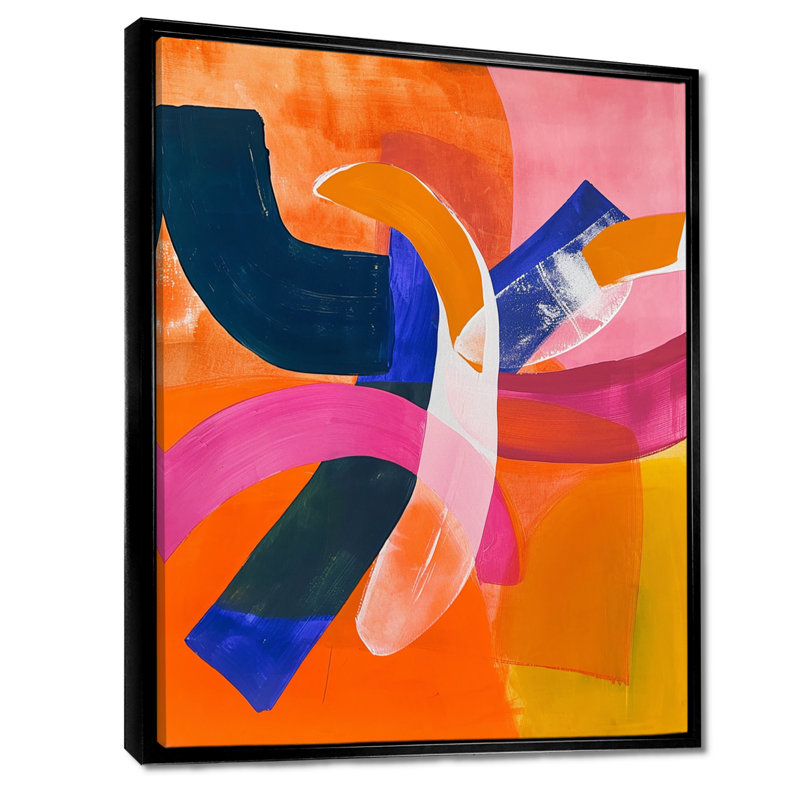Funky Fusion Retro Orange Blue - Art mural abstrait, Cadre flottant noir, H 20 po x l 12 po