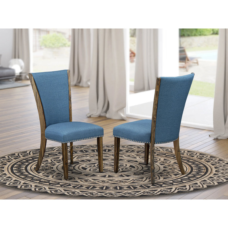 Verona Parson Kitchen Chairs - Nailhead Trim Blue Color Linen Fabric Upholstered Dining Chairs, Set of 2, Jacobean, Blue