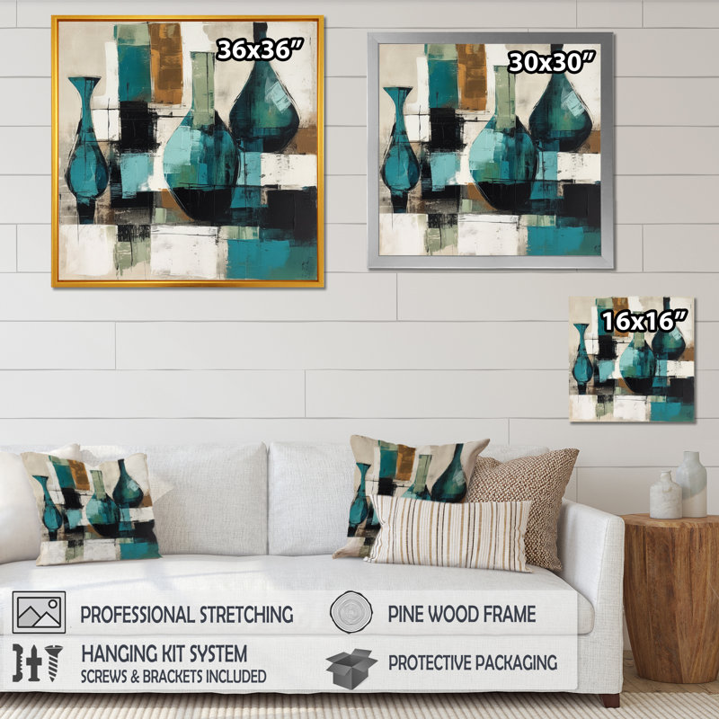 «Green and Cream Artisanal Boho Pottery», reproduction sur toile, H 36 po x l 36 po x P 1,5 po, Toile tendue